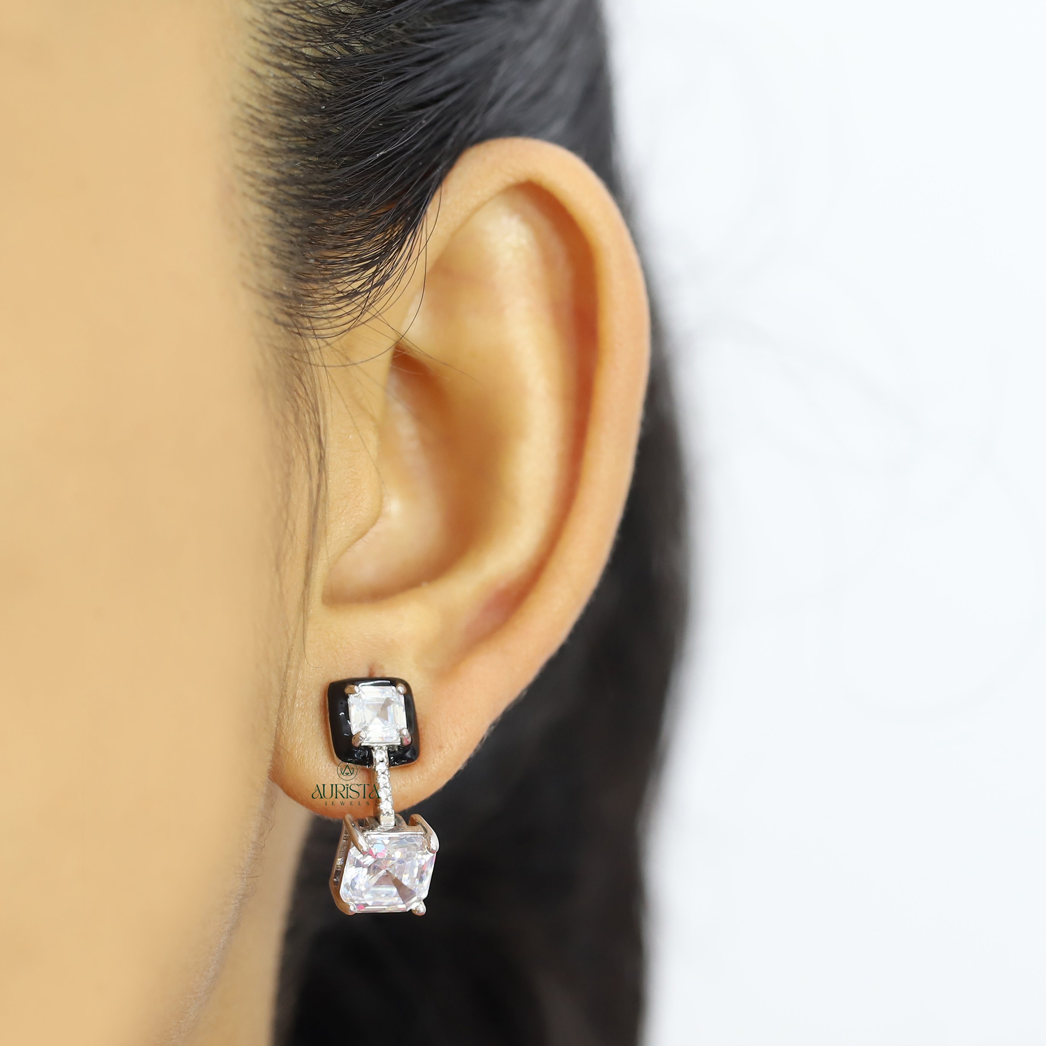 Moissanite Art Deco Drop Earrings, Asscher Cur Dangle Earrings, Gift for Her