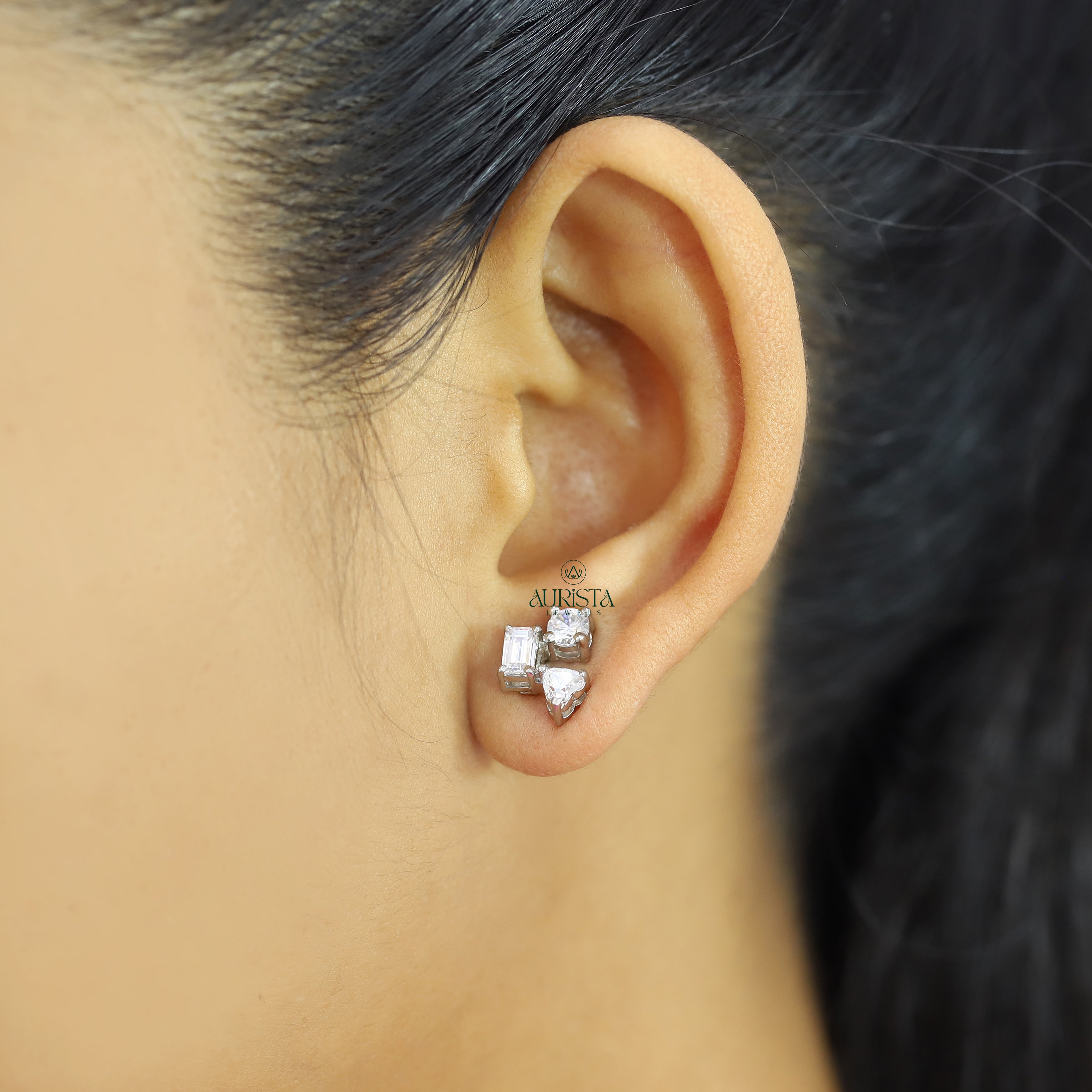 Dainty Moissanite Cluster Stud Earrings, Mixed Shape Diamond Earring, Minimalist Stud