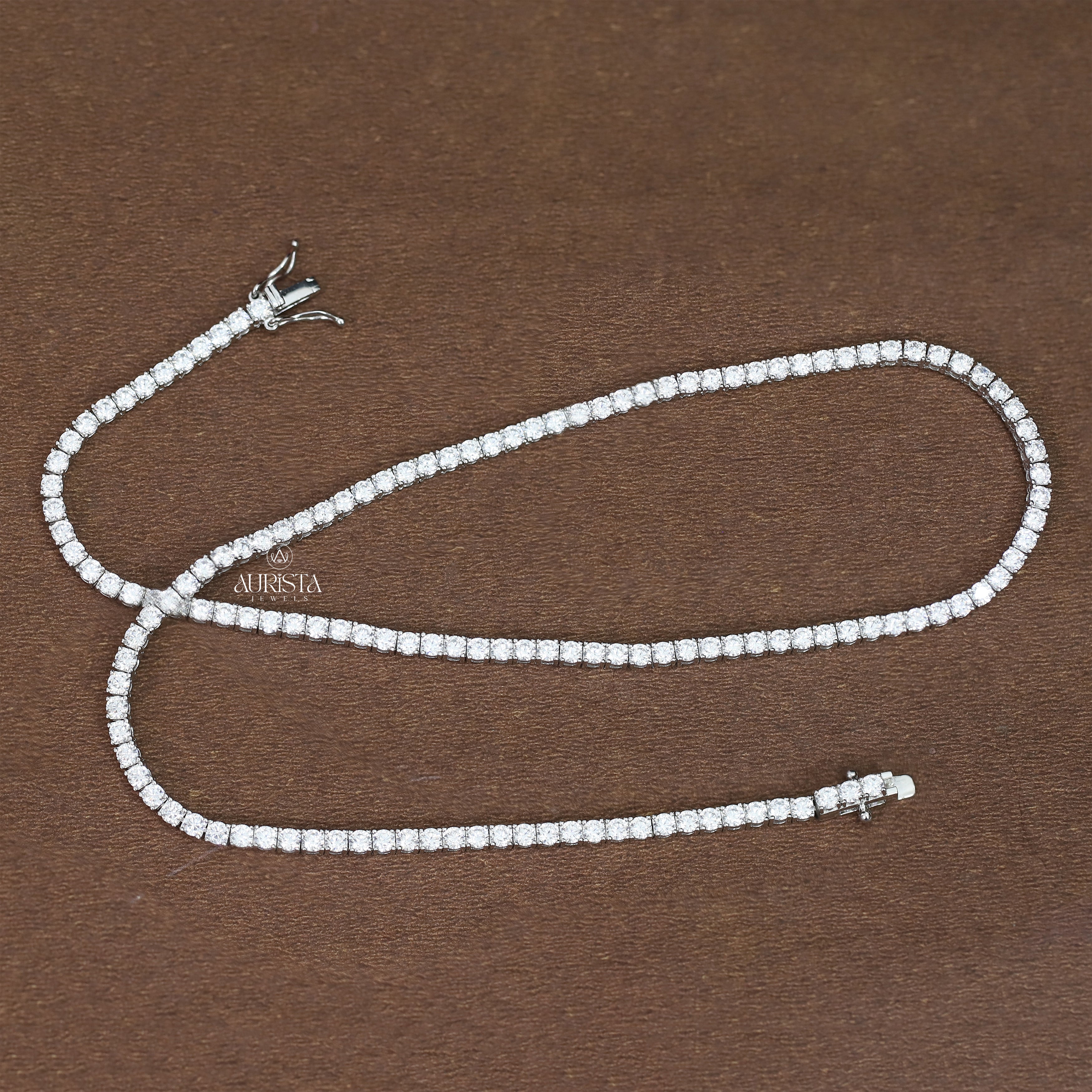 Round Cut Moissanite Tennis Necklace Minimalist Layering Jewelry Gift For Her